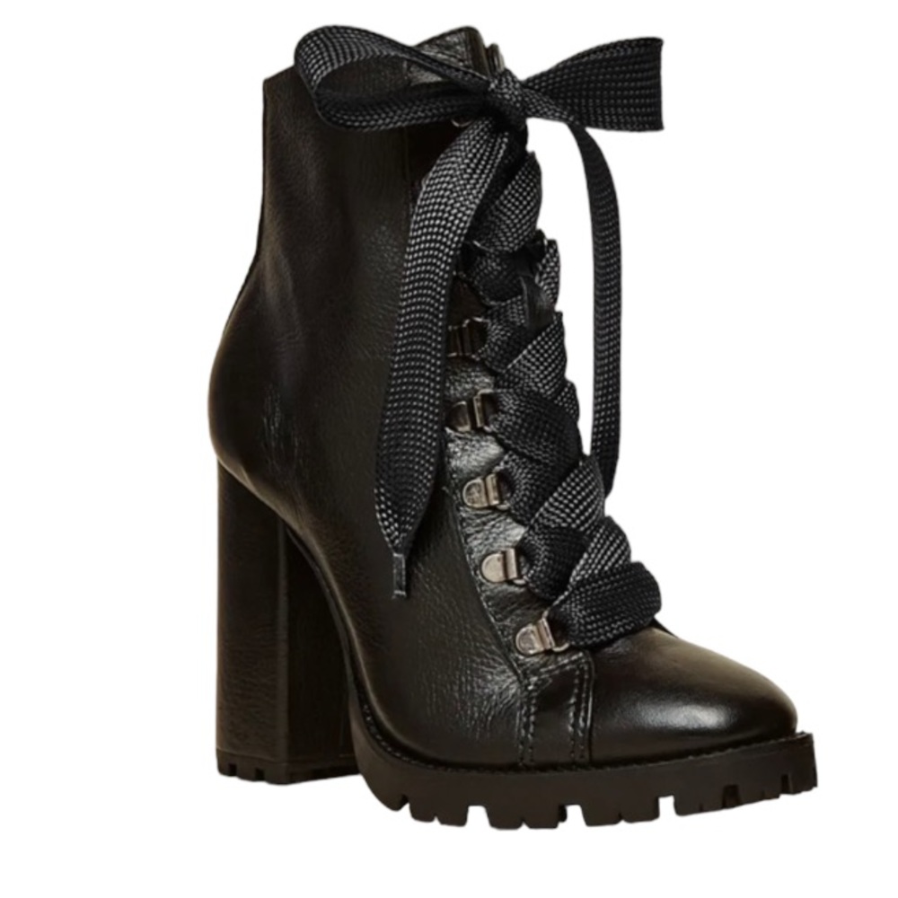 Schutz Zhara Black Combat Lug Sole Lace Up Bootie Size 7B Runs Large NEW
